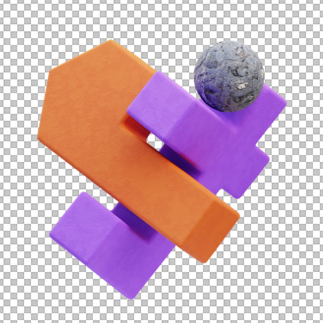 Abstract 3D Geometric Blocks Composition with Textured Stone Sphere