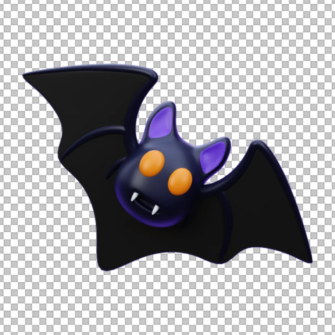 3D Black Bat With Purple Ears PNG