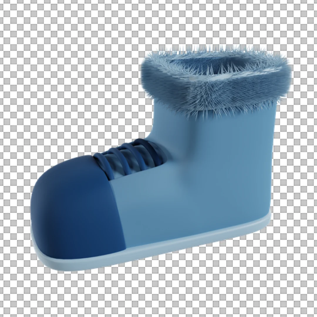 Blue Furry Winter Boot 3D Icon PNG