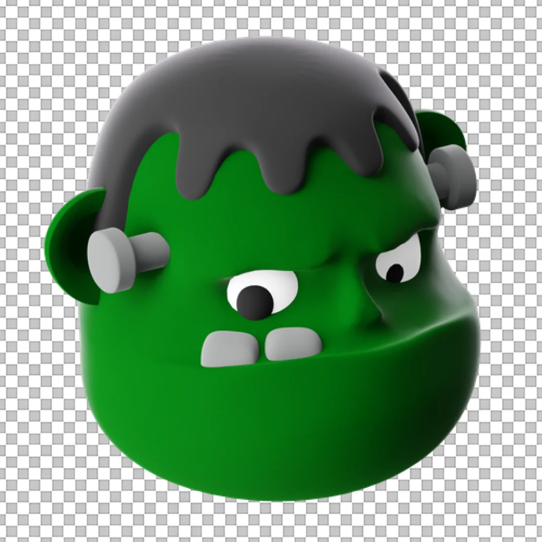 3D Green Frankenstein Monster Head PNG