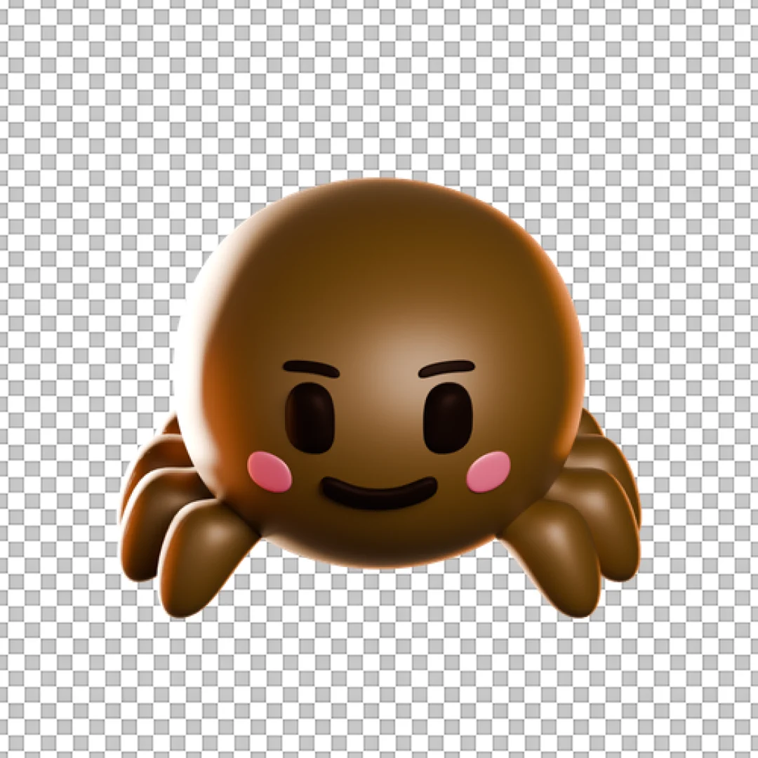 Cute Brown Spider Cartoon 3D Character PNG