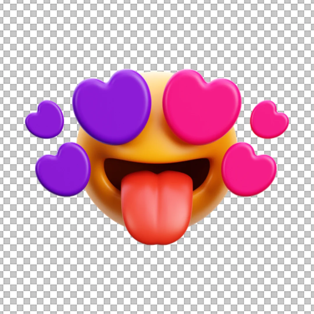 Vibrant 3D Crazy Love Emoji with Heart Eyes and Sticking Tongue Out