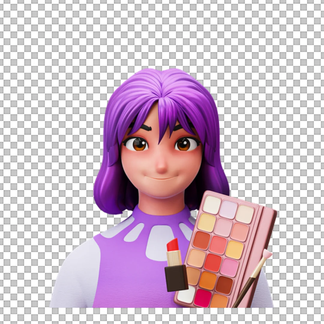 3D Beauty Vlogger Avatar Icon Holding Makeup Palette and Lipstick