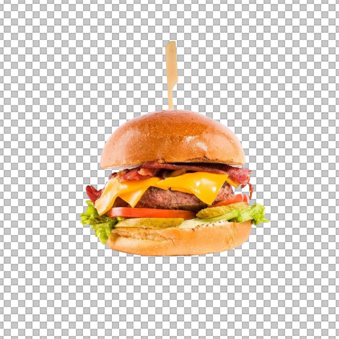 Bacon Cheeseburger with Wooden Pick PNG