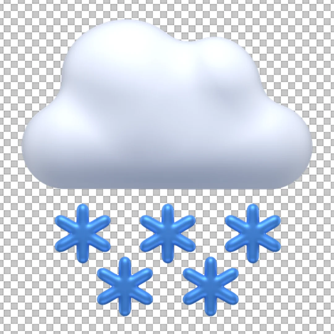 Cloud With Blue Snowflakes 3D PNG