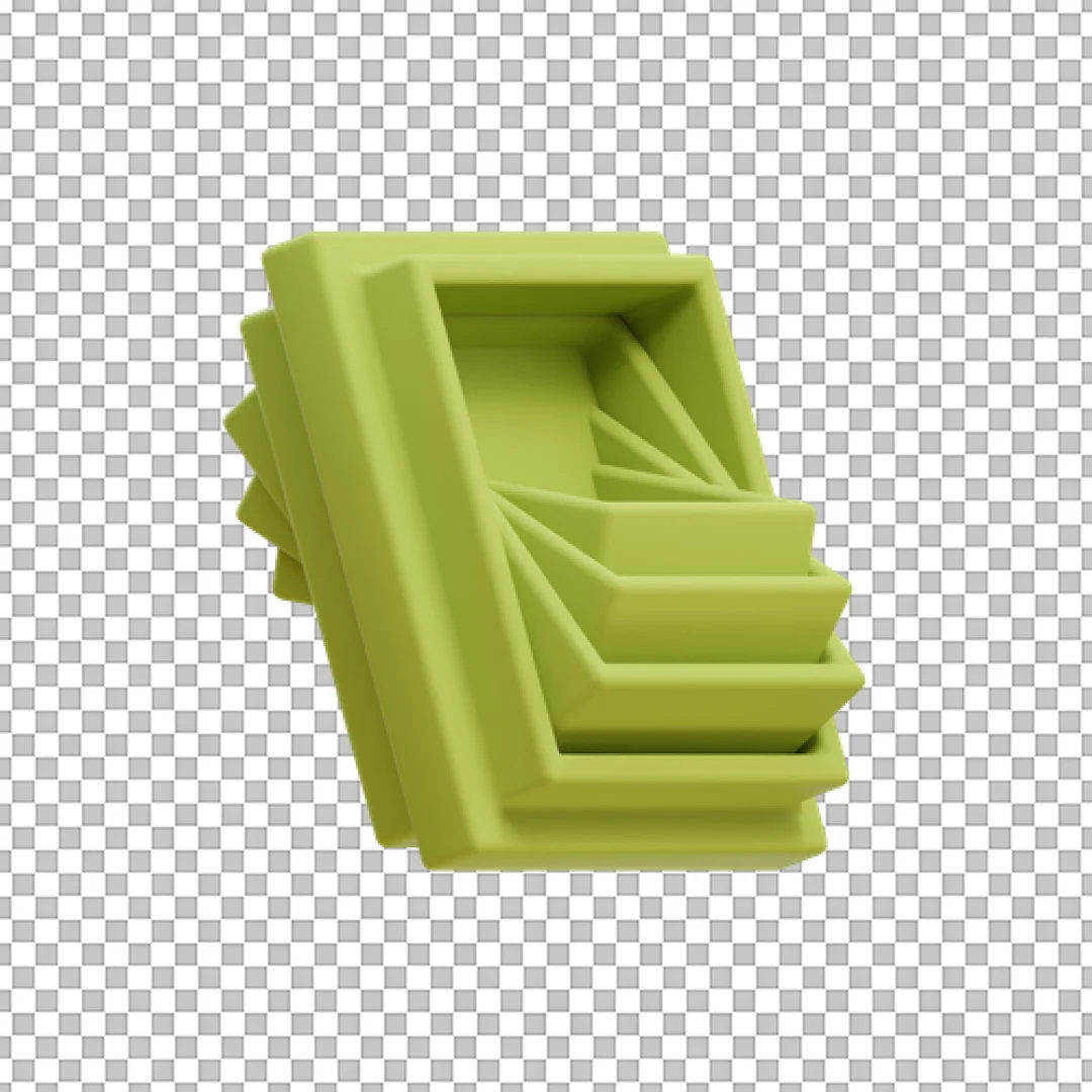 3D Abstract Geometric Structure Icon: Nested Rotating Lime Green Rectangles