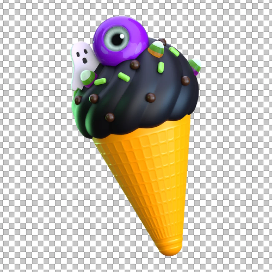 3D Spooky Ice Cream Cone With Ghost PNG