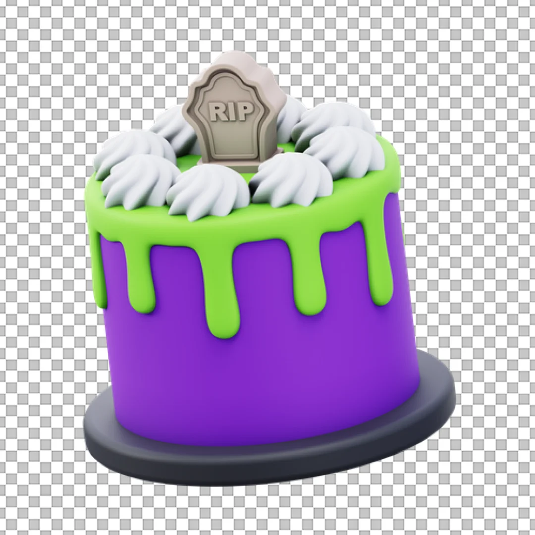 3D Purple Halloween Cake With Tombstone PNG