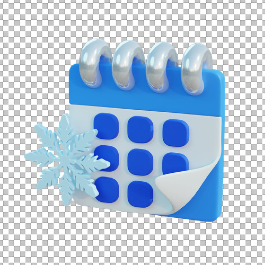 Blue Calendar Snowflake 3D PNG