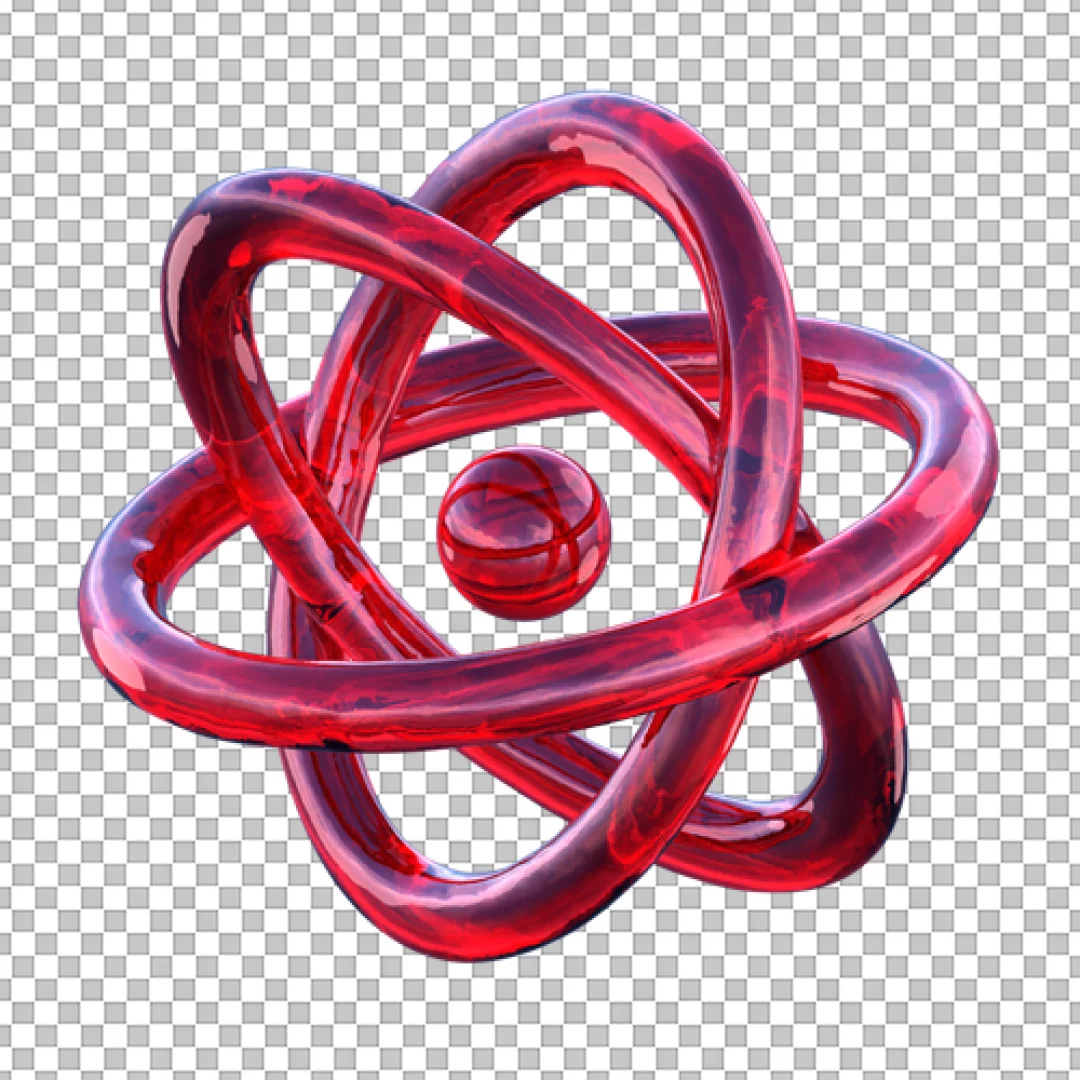Red Glossy 3D Atom Icon Rendering for Science and Tech