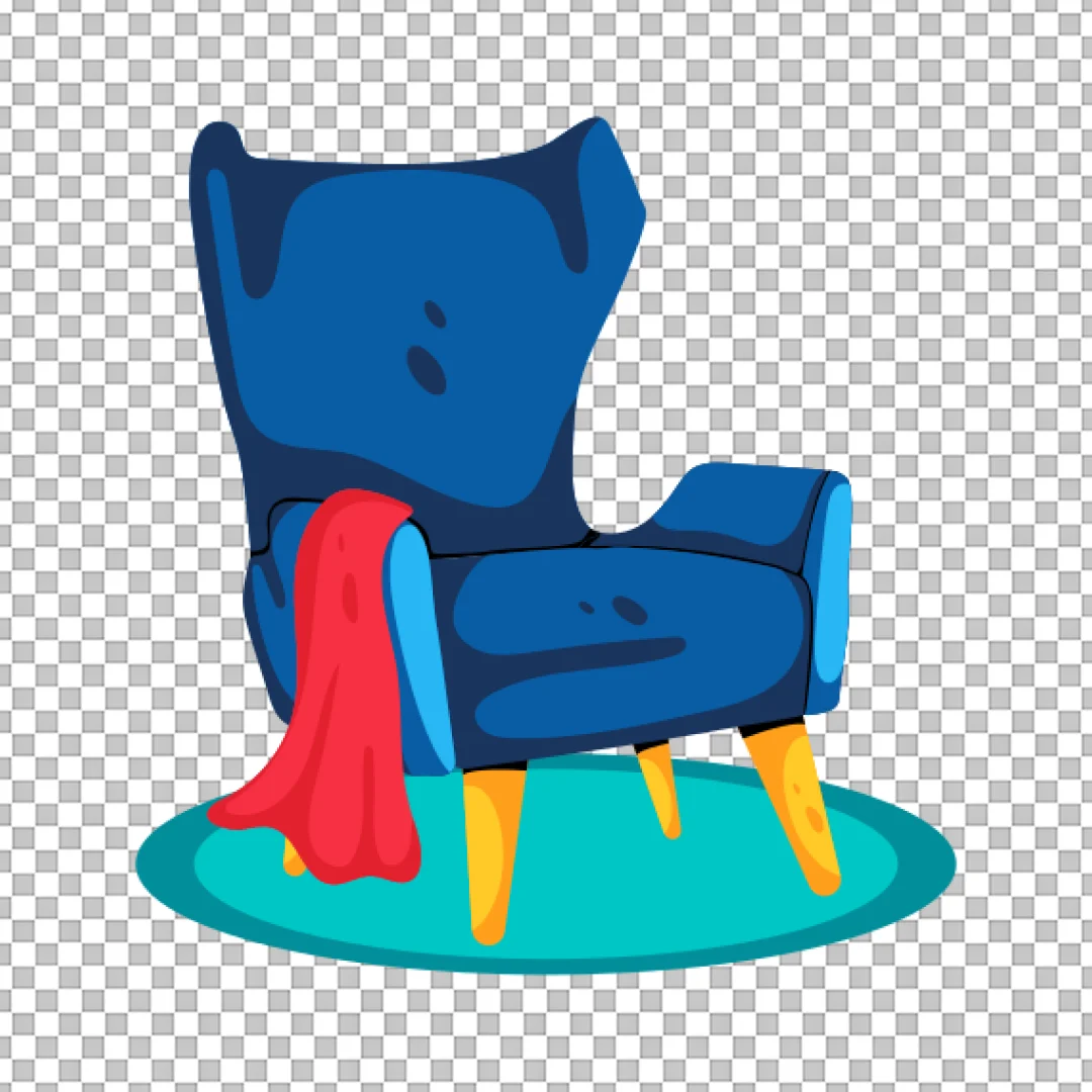 Blue Armchair with Red Blanket PNG