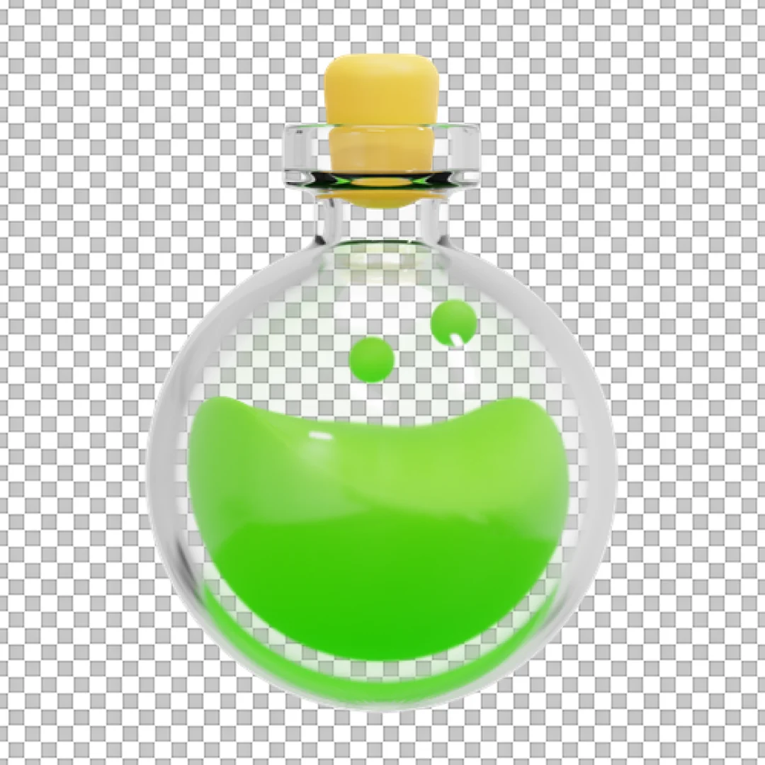 3D Poison Potion Icon: Toxic Green Liquid in Glass Flask