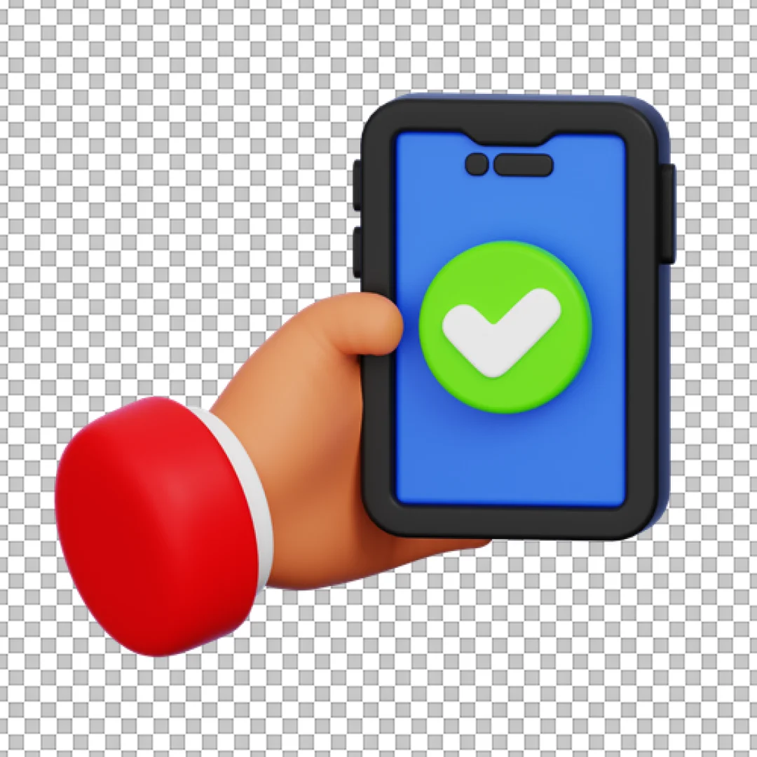 Hand Holding Phone With Green Checkmark PNG