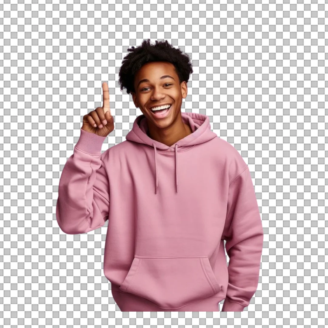 Happy Young Man Pointing Upwards PNG