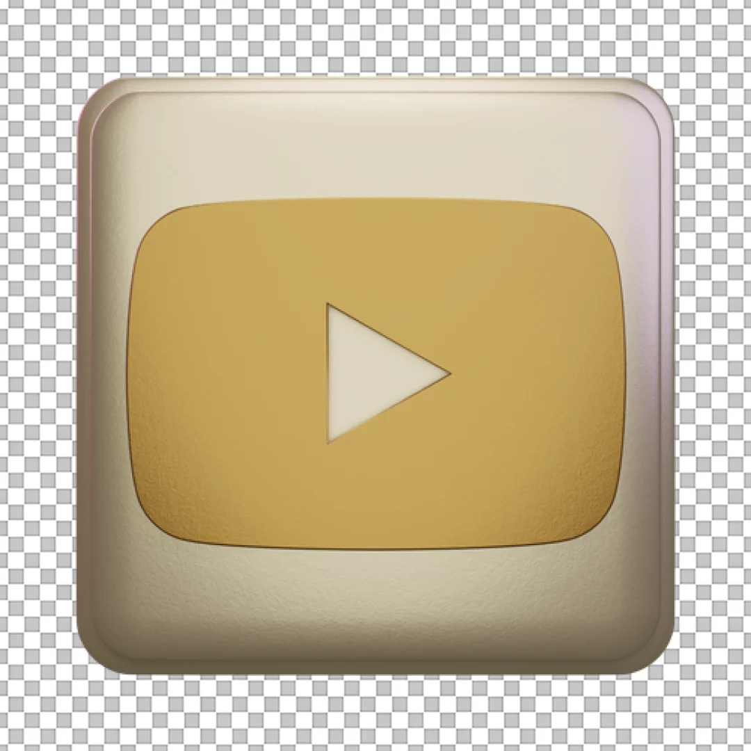 Gold 3D YouTube Square Icon PNG