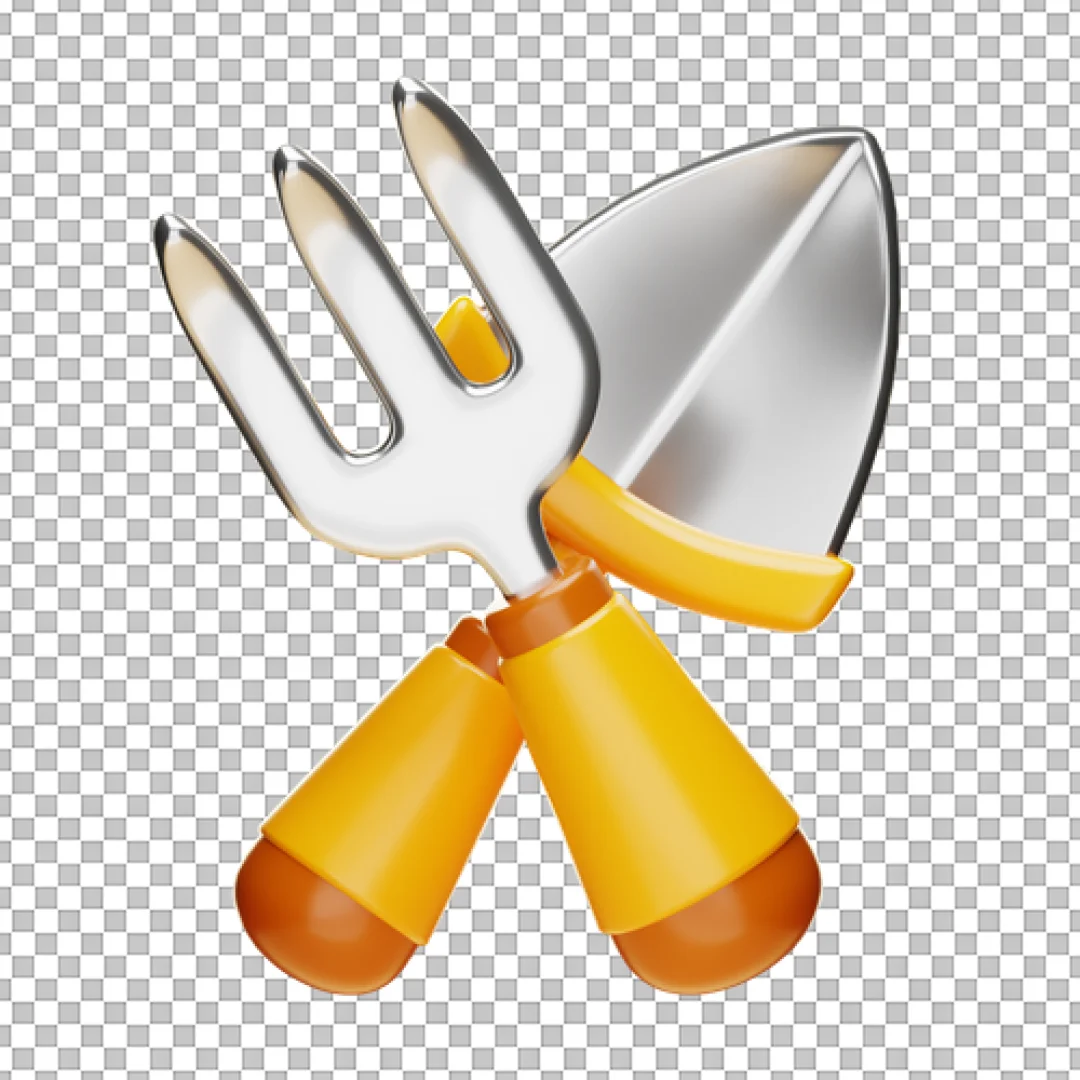 Professional 3D Icon of Crossed Garden Trowel and Hand Fork (Shovel)