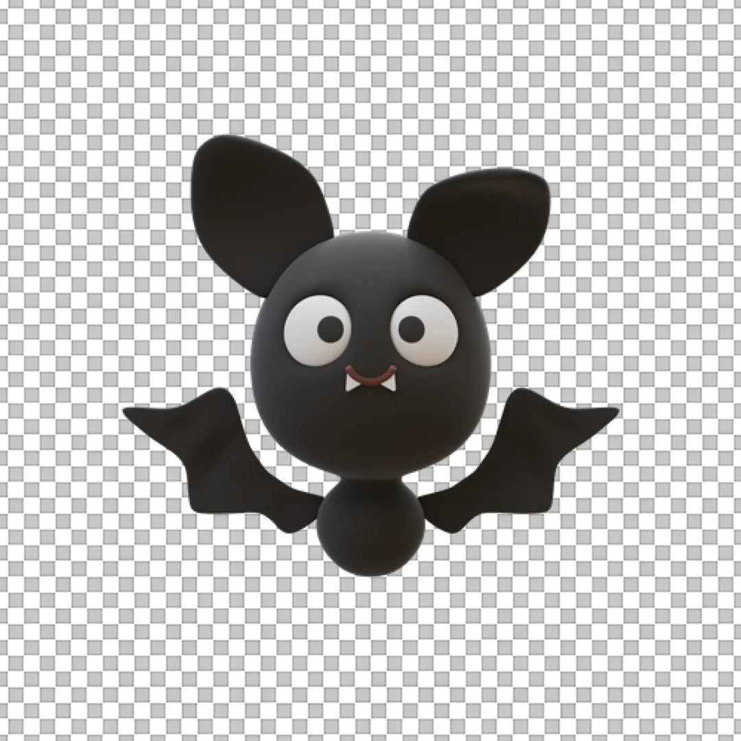 Cute Black Bat Flying 3D Character PNG