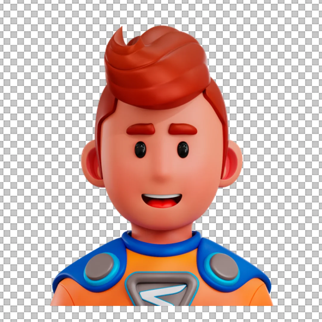 Smiling 3D Superhero Character Avatar Icon with Red Hair
