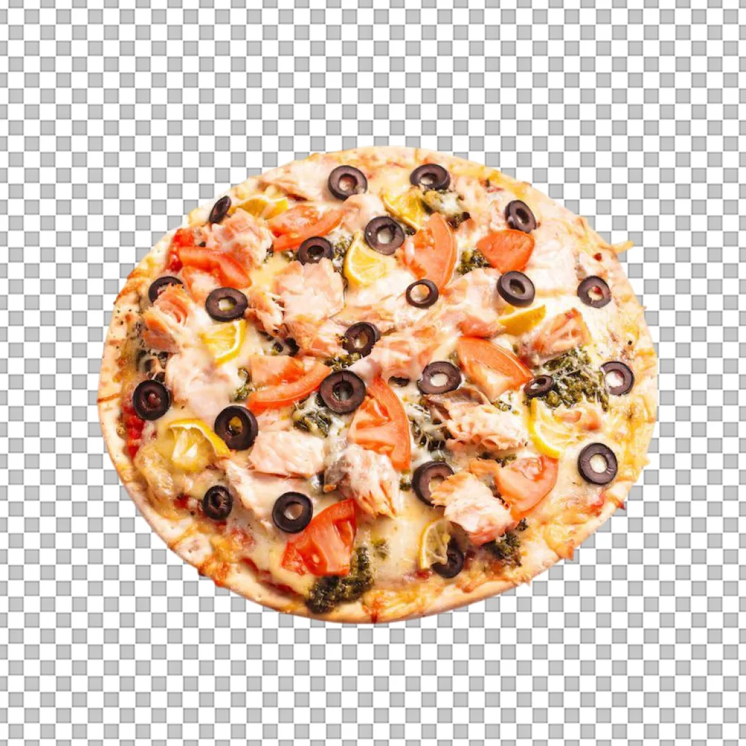 Salmon and Olive Pizza PNG