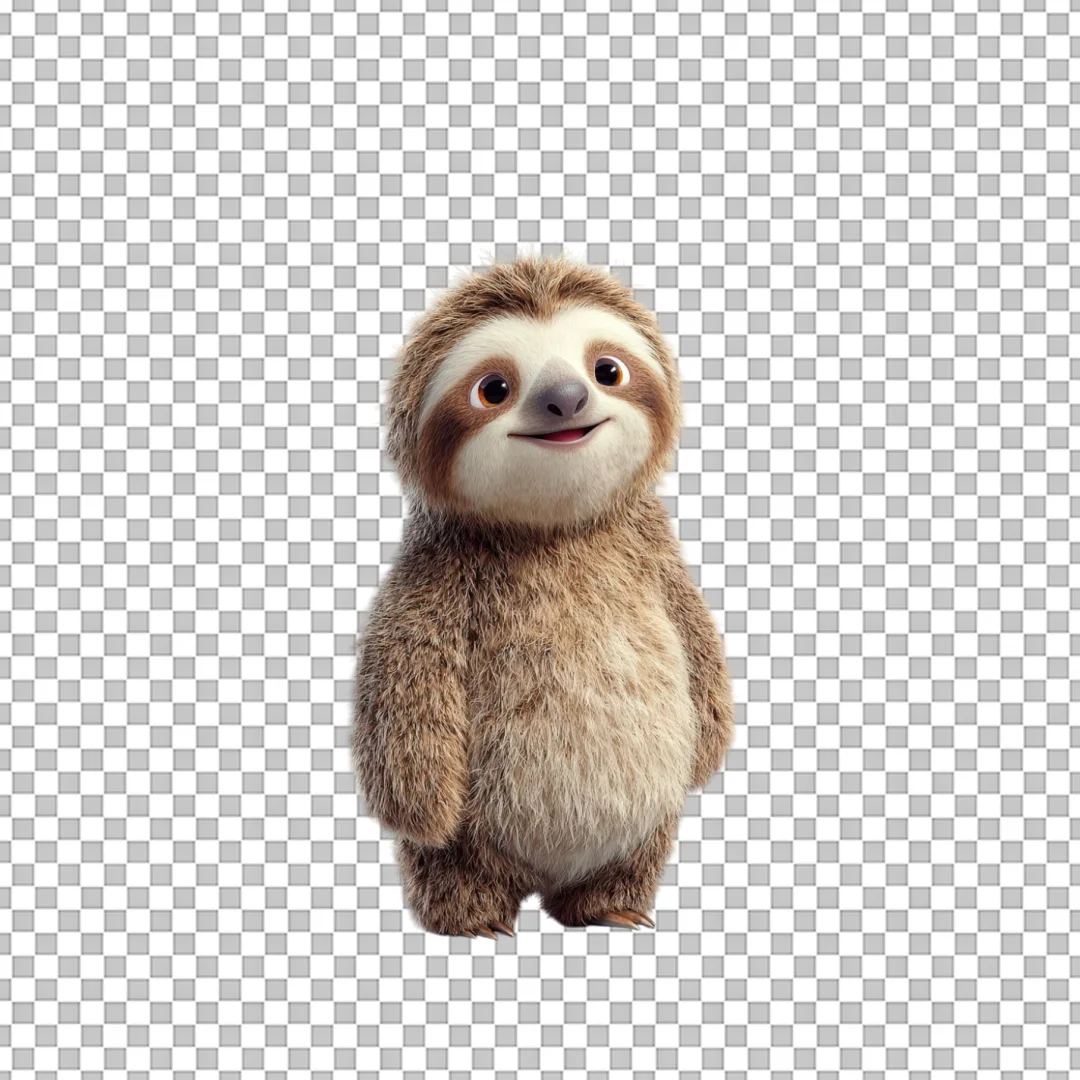 Cute 3D Sloth Character PNG