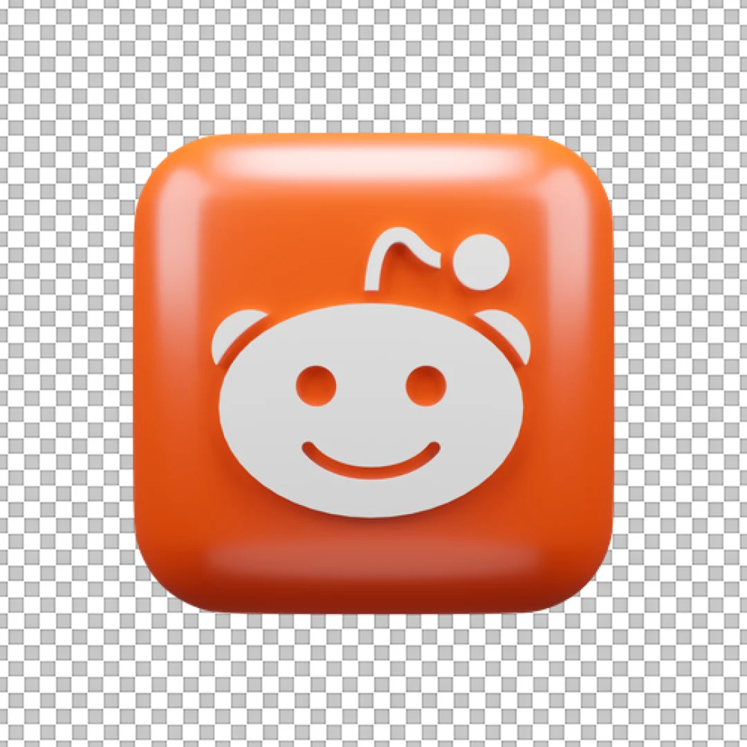 Reddit Alien Logo Orange Square 3D Icon PNG