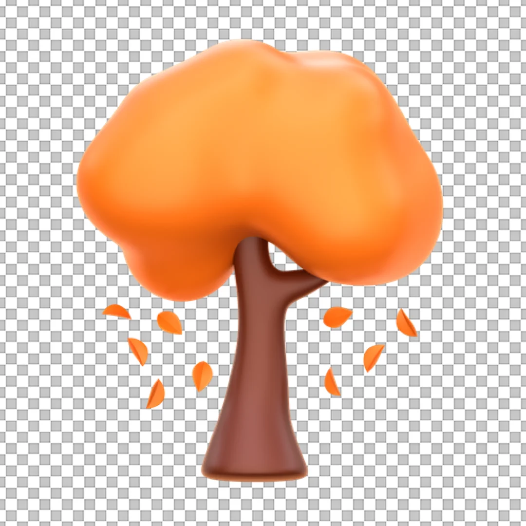 3D Asymmetrical Orange Cloud Tree PNG
