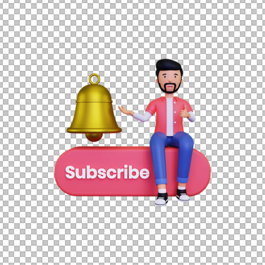 Character Sitting On Subscribe Button PNG
