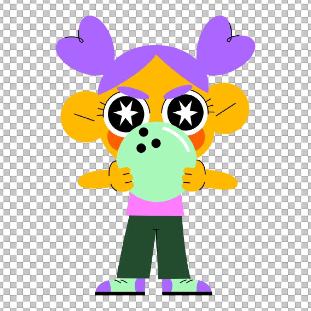 Cartoon Girl Holding Bowling Ball PNG