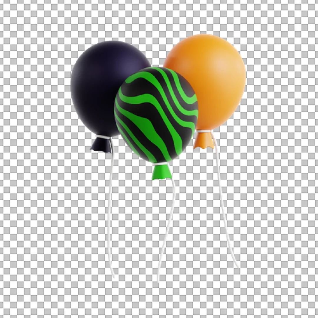3D Patterned Halloween Balloons Bunch PNG