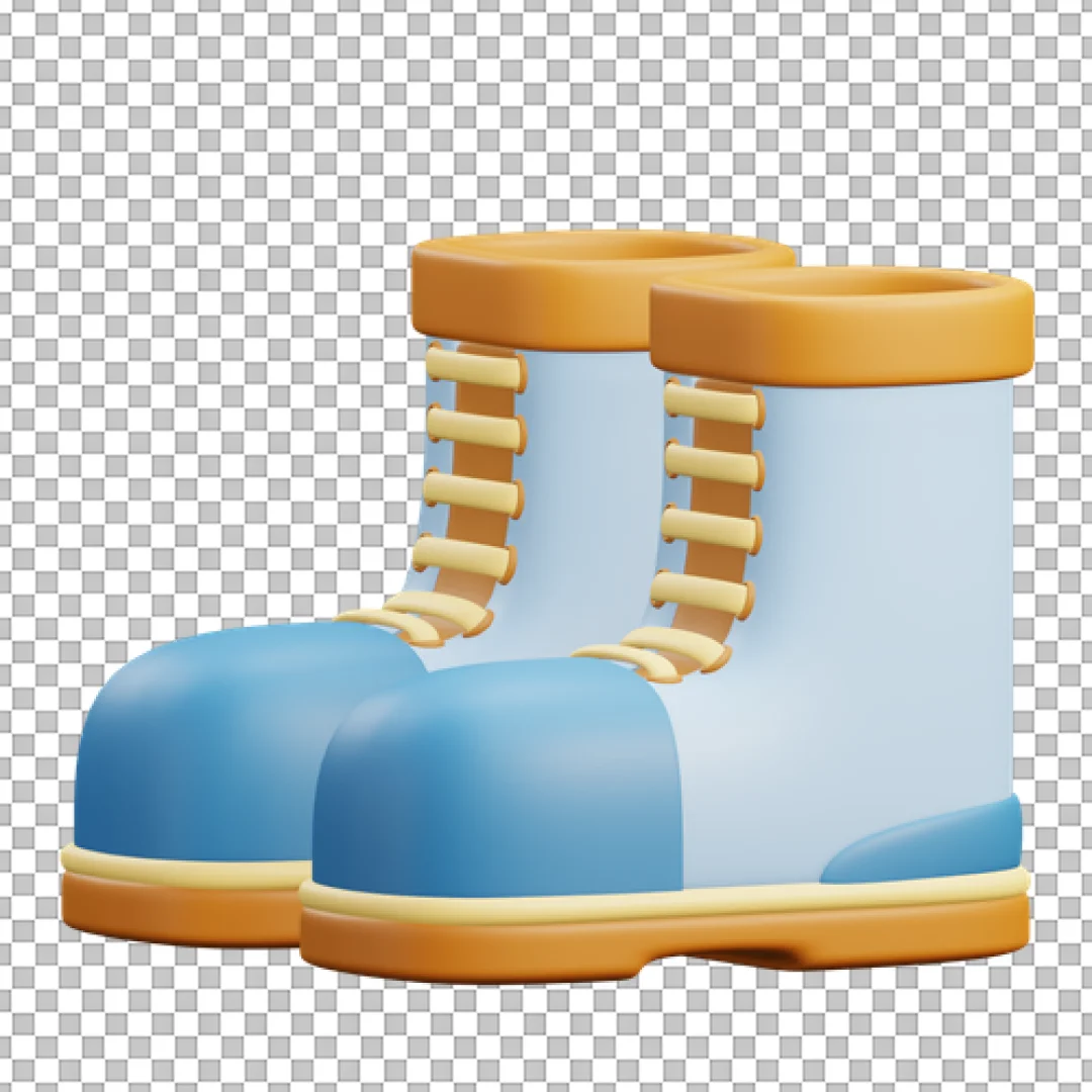 Blue Yellow Winter Boots 3D PNG