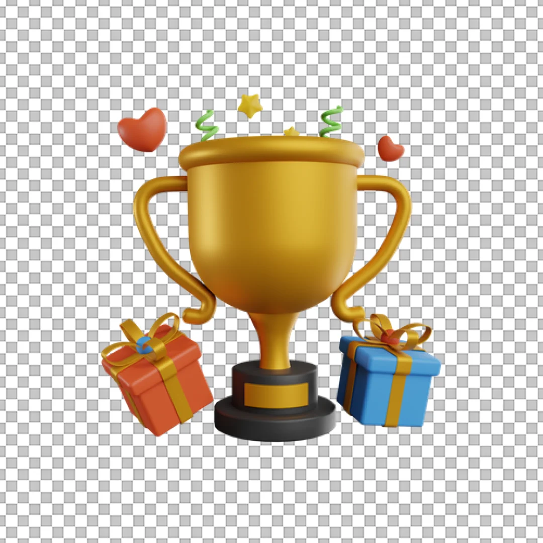 Gold Trophy With Gifts 3D PNG
