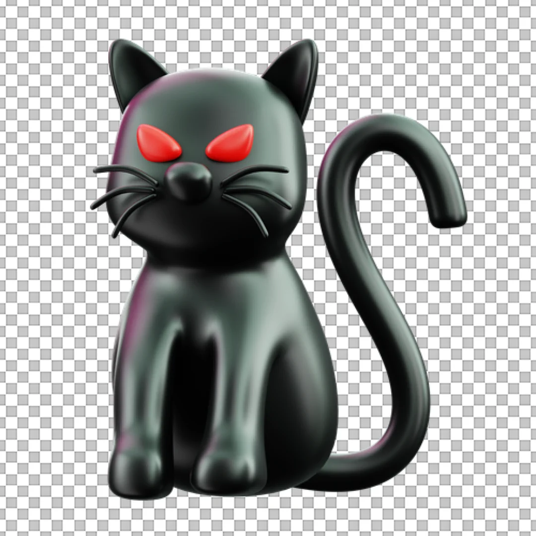 Spooky 3D Black Cat With Red Eyes PNG