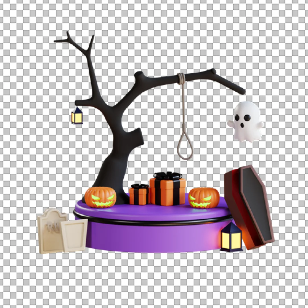 3D Spooky Tree Scene With Noose PNG