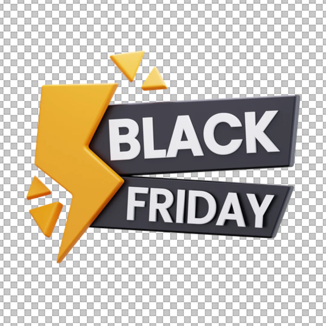 Dynamic 3D Black Friday Sale Banner Icon with Lightning Bolt Element