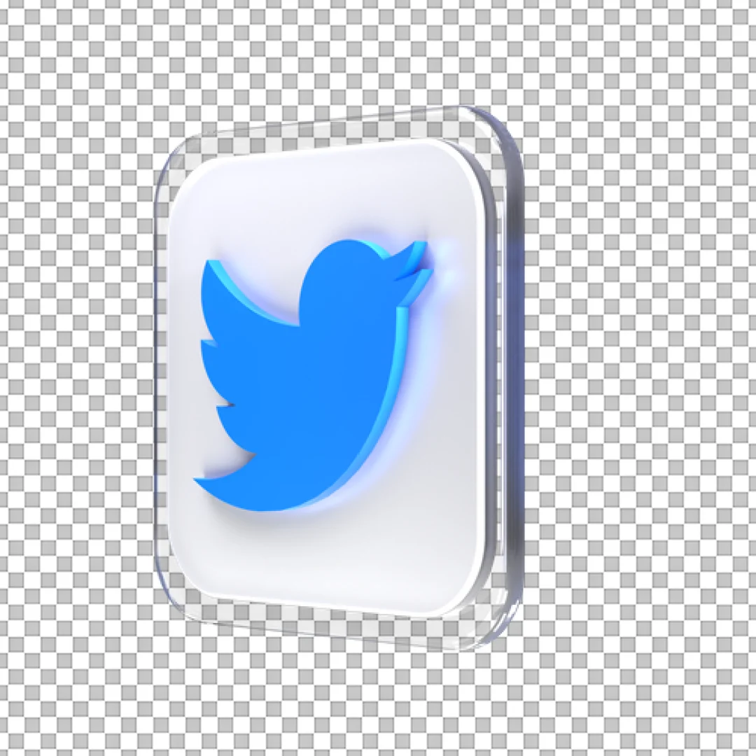 Glass Encased 3D Twitter Logo PNG