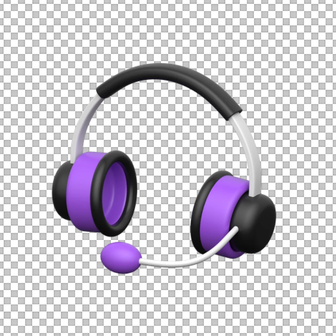 Premium 3D Headset Icon with Microphone in Purple and Black