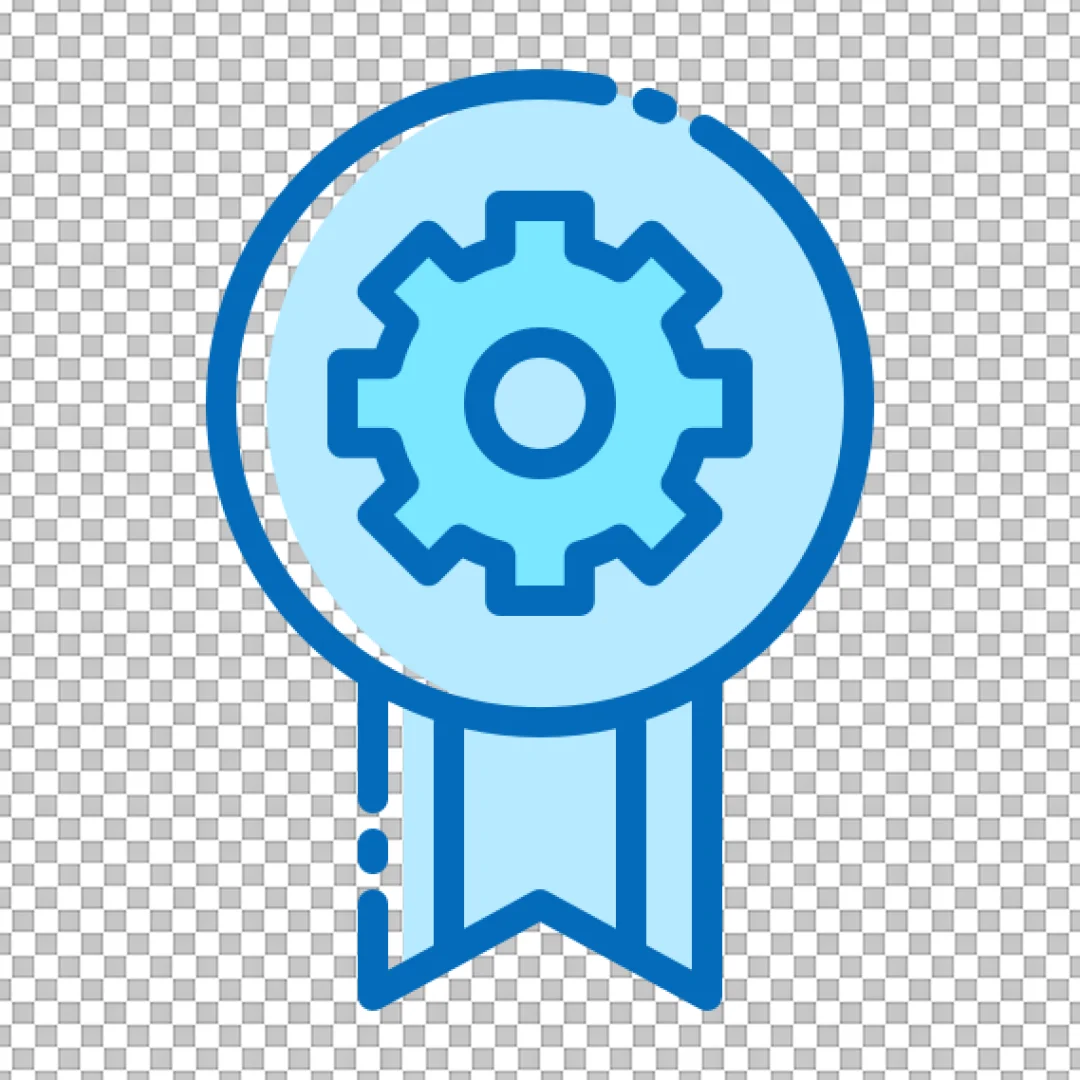 Technical Quality Award Badge Icon: Gear and Ribbon Symbol