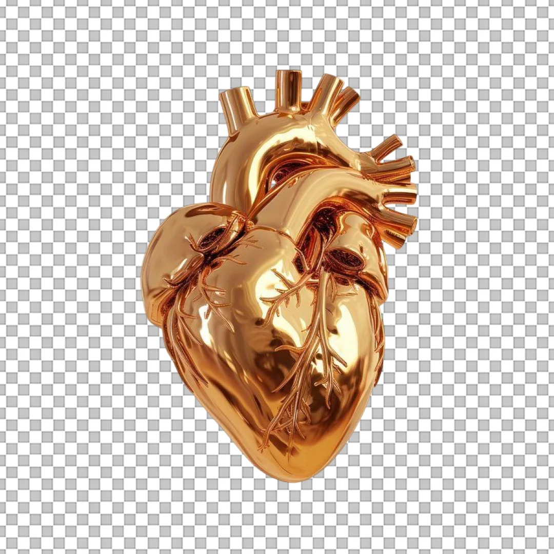 Golden Anatomical Heart 3D Illustration PNG