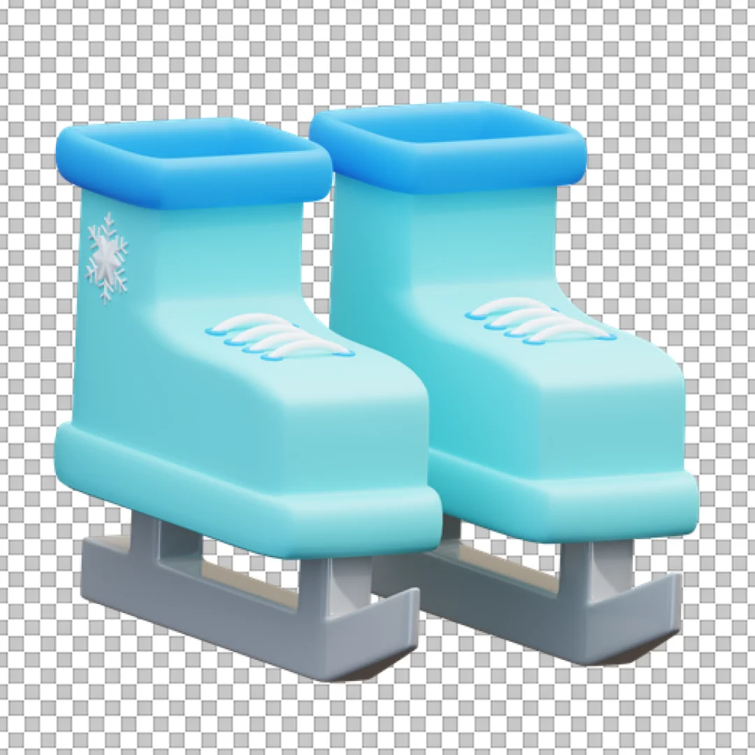 Cyan Winter Ice Skates 3D Icon PNG